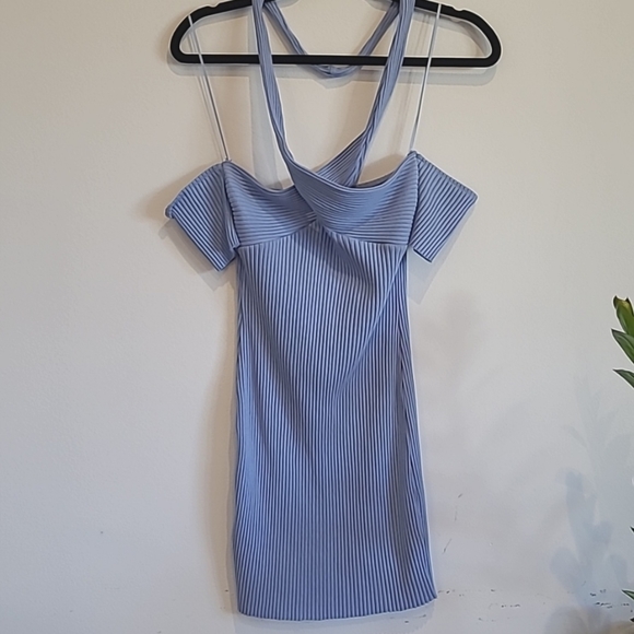 ZARA KNIT PASTEL BLUE DRESS - Picture 6 of 8